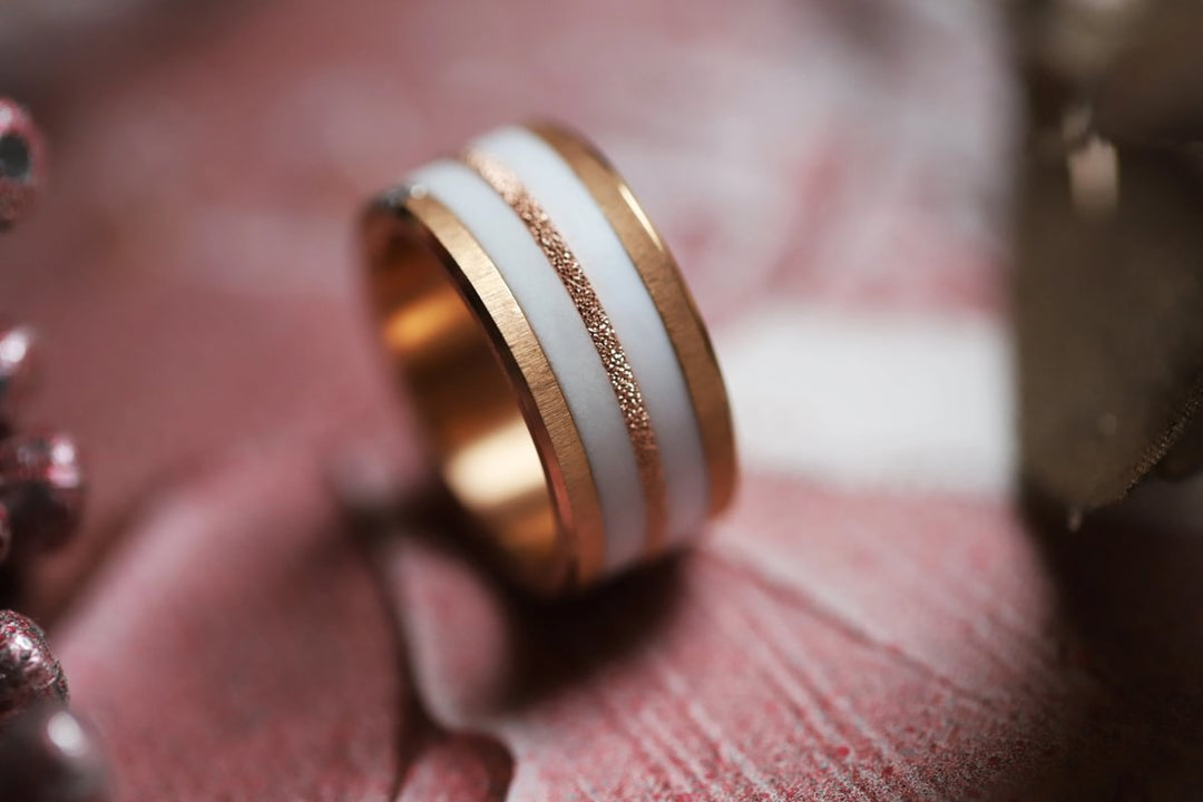 Pack de 2 anneaux(Addon Mini) en argent 925 "Neige éternelle" finition glitter rose gold pour bague mood interchangeable