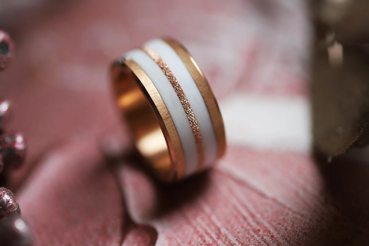Pack de 2 anneaux(Addon Mini) en argent 925 "Neige éternelle" finition glitter rose gold pour bague mood interchangeable