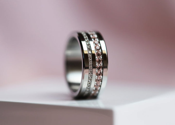 💍 Innenring (Medium Addon) "Aura Kabricot" aus 925er Silber mit apricotfarbenem Zirkonia Steine besetzt serti de zircons abricots