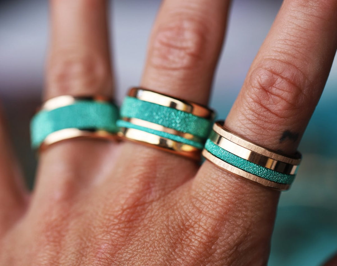 🏝️ Innenring (Medium Addon) aus 925er Silber "Siwa" glitter green Ausführung für den auswechselbaren mood Ring