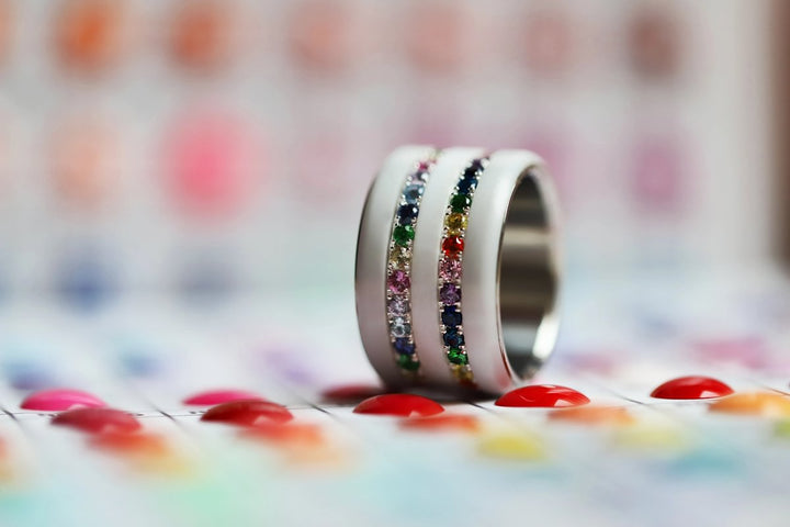 💍 Inner ring (medium addon) "Aura Rainbow" in 925 silver set with zircons