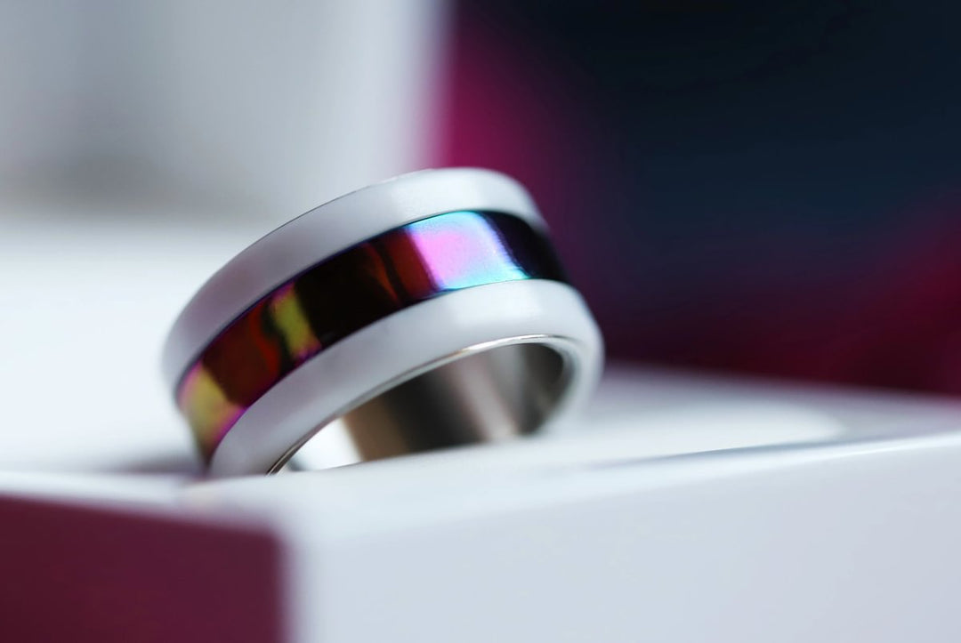 🌈 Innenring (2/3 Addon) aus 925 Silber „Himmel Glanz“ mit einer leuchtenden Regenbogen Beschichtung für deinen mood Ring