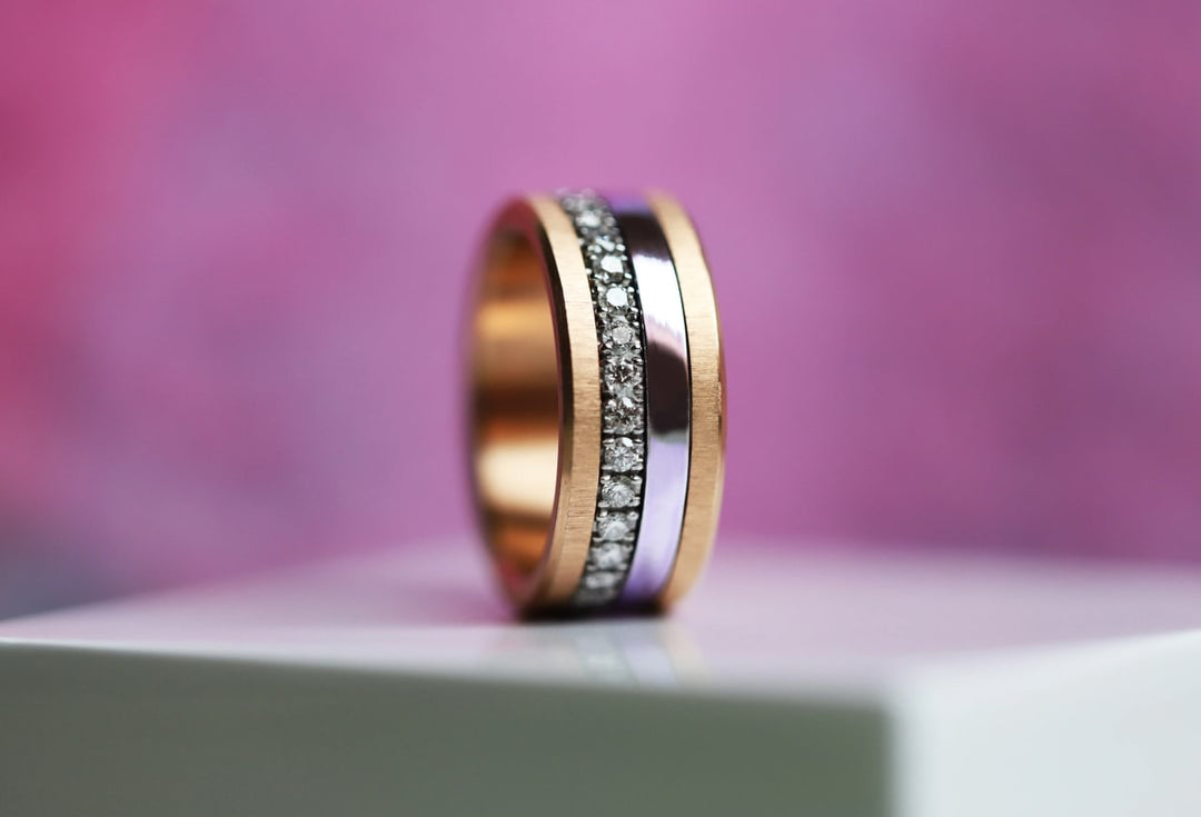 💜 Anneau (medium) en argent 925 "Lila" finition violet  pour bague mood interchangeable