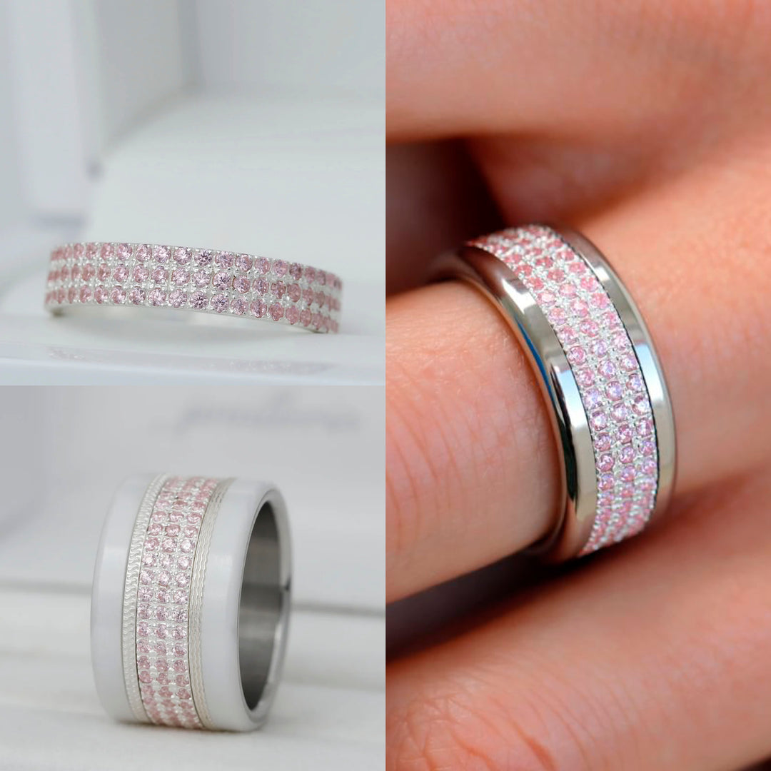 💍 Anneau (addon deux tiers) "Véla Pétale" en argent 925 serti de zircons roses clairs