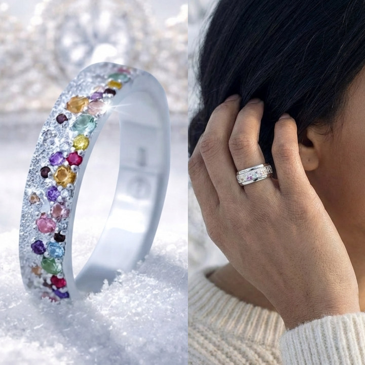 Inner ring (2/3 addon) "Willow" in glitter silver set with zircons for interchangeable mood ring