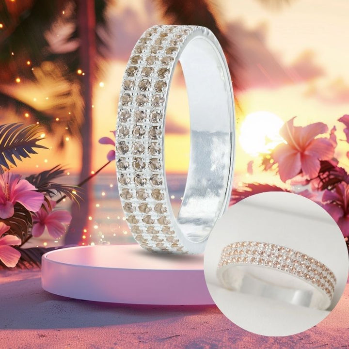💍 Anneau (addon deux tiers) "Véla Pêche" en argent 925 serti de zircons pêches