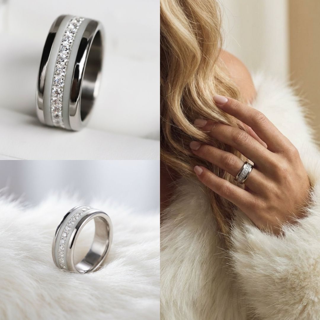 Bague mood en argent 925 et zircons "Douceur d'hiver" avec couleur interchangeable