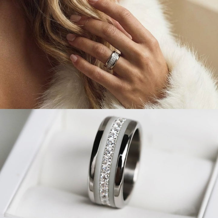 Bague mood en argent 925 et zircons "Douceur d'hiver" avec couleur interchangeable