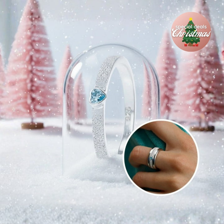 Open Heart - blue 💙Medium addon 3D center in 925 glitter silver with blue zirconia for interchangeable mood ring