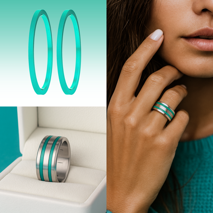 🦋  Set 2 Mini Addons aus türkisfarbenem Aluminium, für den auwechselbaren mood Ring