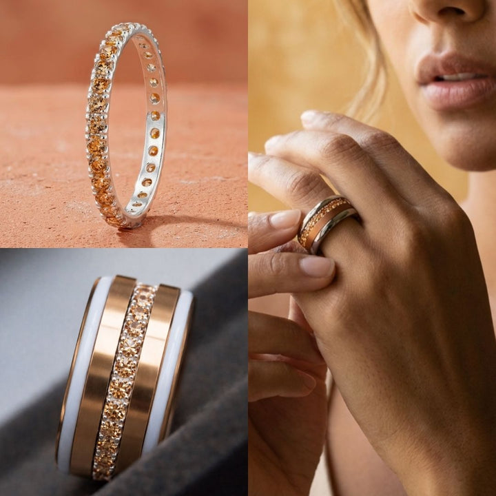 💍 Innenring (Medium Addon) „Champagner Aura“ aus 925er Silber mit champagner farbigen Zirkonia-Steinen besetzt