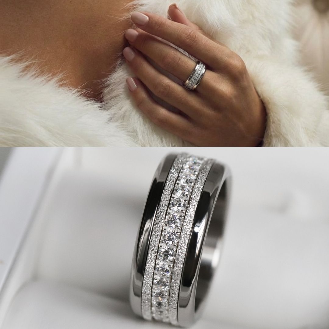 Bague mood en argent 925 et zircons "Douceur d'hiver" avec couleur interchangeable
