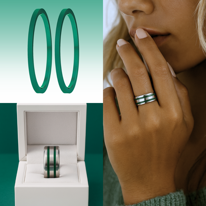 🌲  Set 2 Mini Addons aus smaragdgrünem Aluminium, für den auwechselbaren mood Ring