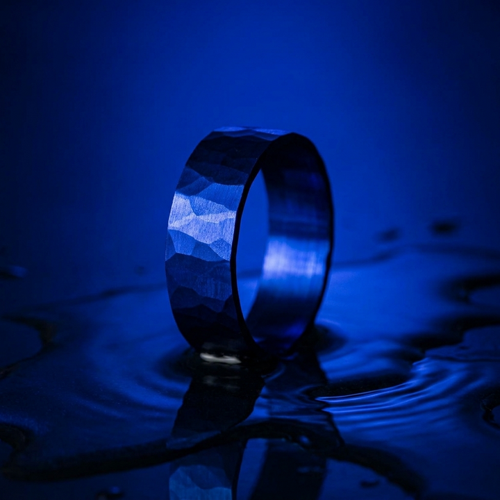 Anneau (addon) "💙 Océan - martelé " en argent pour bague mood interchangeable