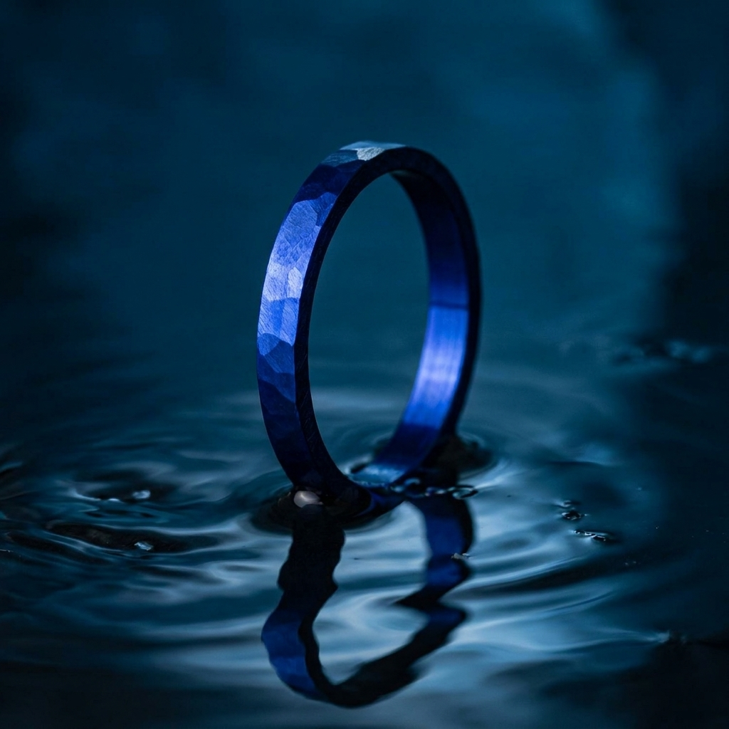 Anneau (medium) "💙 Océan - martelé " en argent pour bague mood interchangeable