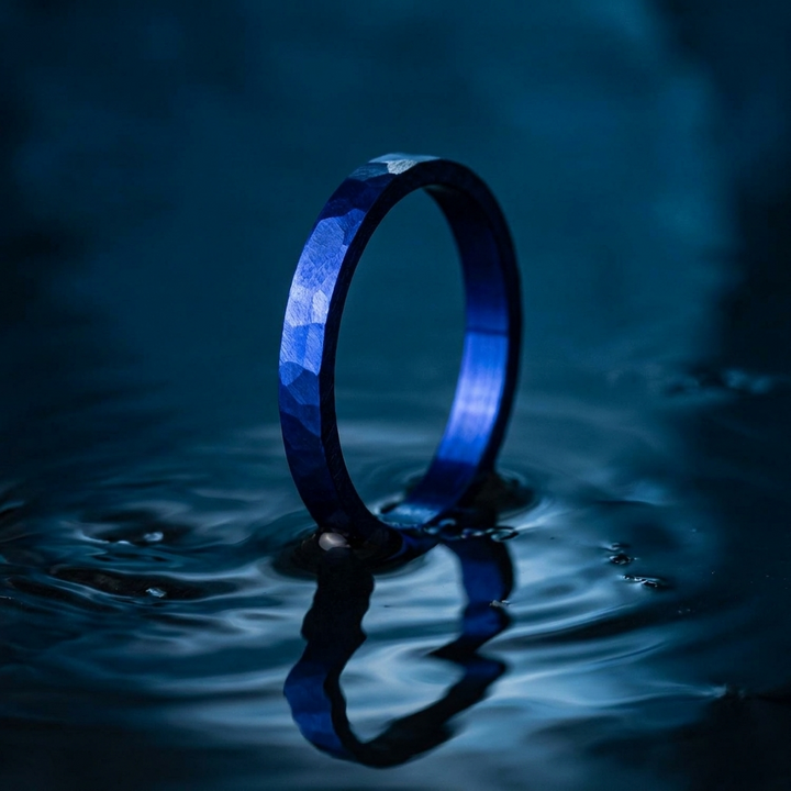 Anneau (medium) "💙 Océan - martelé " en argent pour bague mood interchangeable