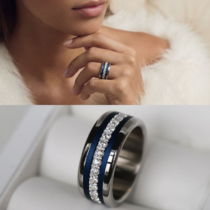 Bague mood en argent 925 et zircons "Douceur d'hiver" avec couleur interchangeable