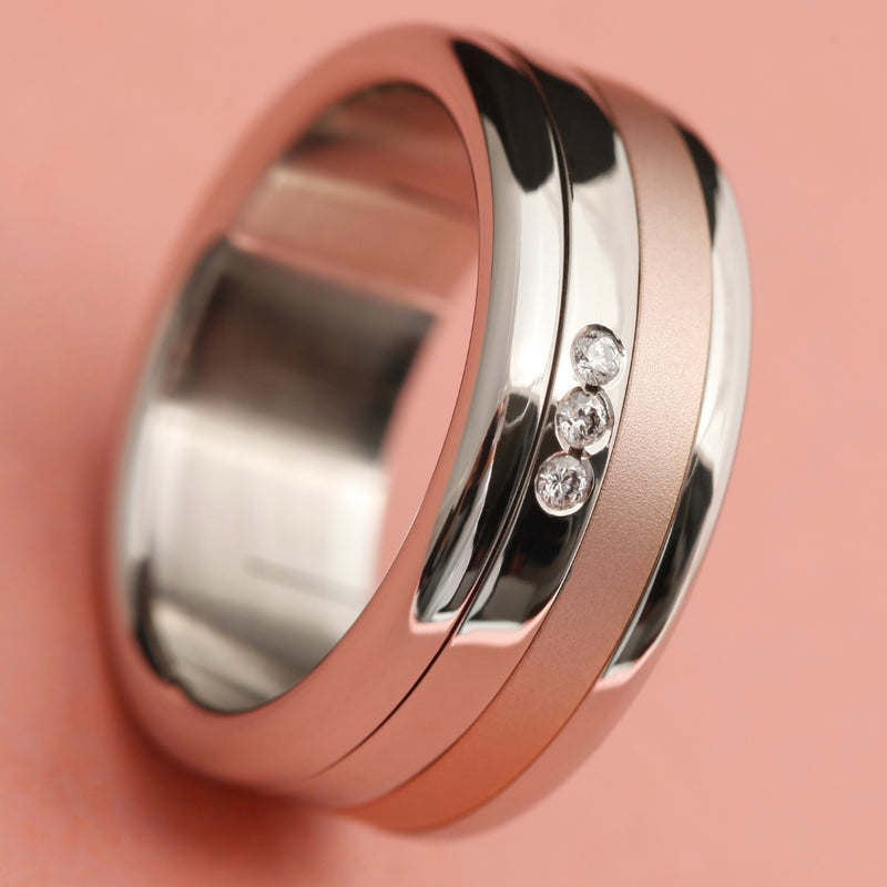 Liskamm Ring-Set mit 3 Diamanten - Auswechselbarer mood Ring