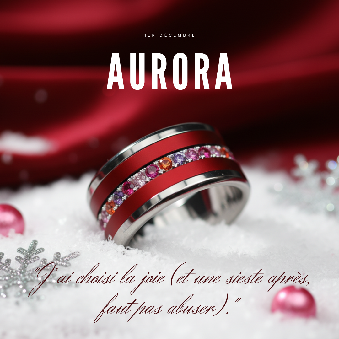 01 🎁 Inner ring (medium addon) "Aurora" Aura pinkish in 925 silver set with zircons
