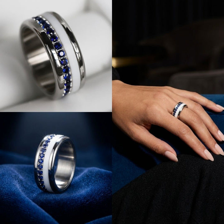 Bague mood en argent 925 et zircons "Écrin royal" avec couleur interchangeable