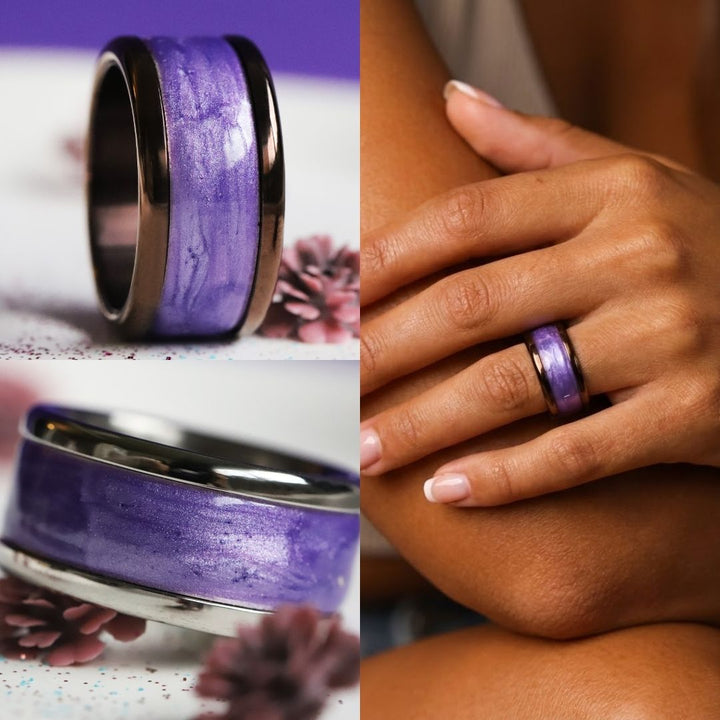 Améthyste Boréale 🔮  anneau (addon) en argent 925 avec un revêtement en émail violet nacré