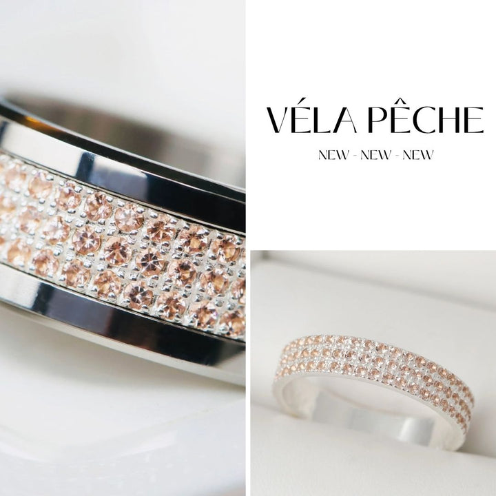 💍 Anneau (addon deux tiers) "Véla Pêche" en argent 925 serti de zircons pêches