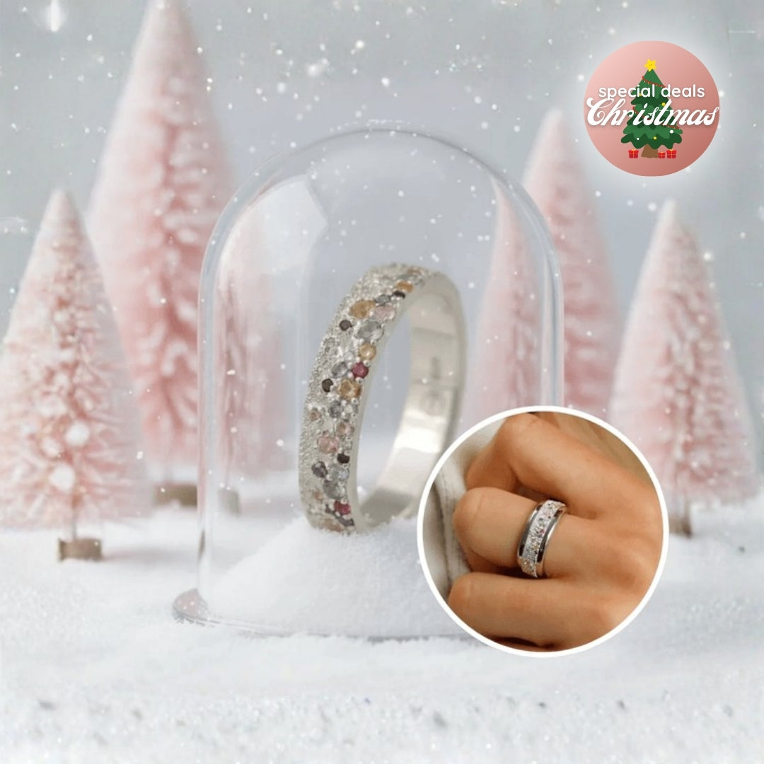 Inner ring (2/3 addon) "Willow" in glitter silver set with zircons for interchangeable mood ring