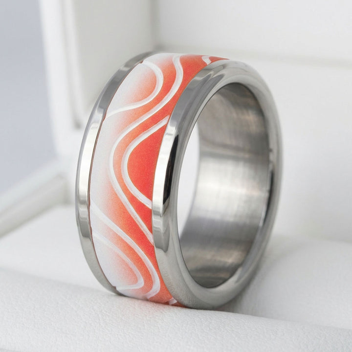 Anneau (addon ou deux tiers) "VINGT-TROIS" en polymère rouge - blanc sablé