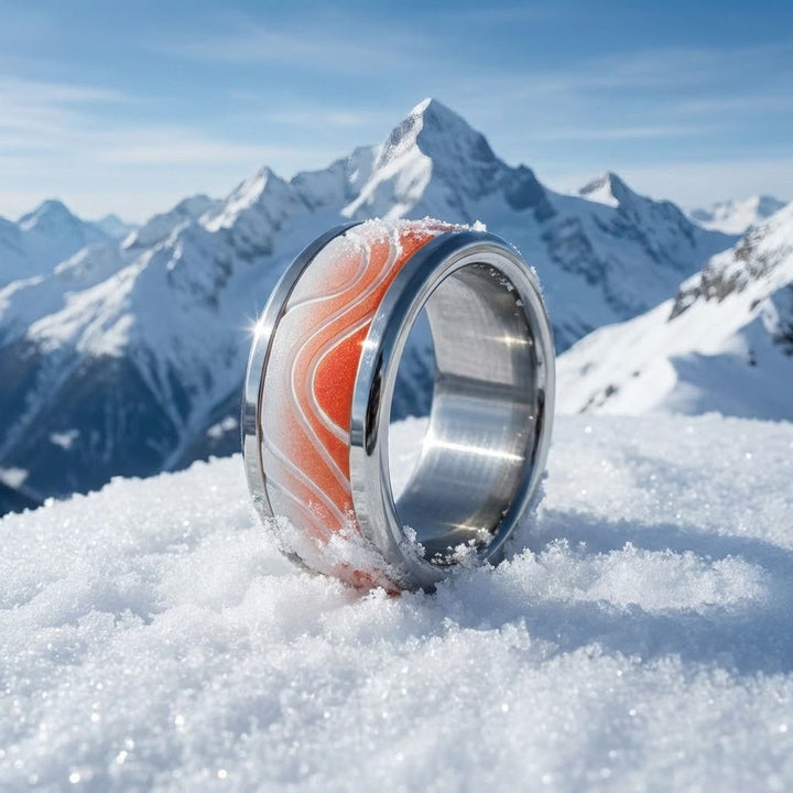 Anneau (addon ou deux tiers) "VINGT-TROIS" en polymère rouge - blanc sablé