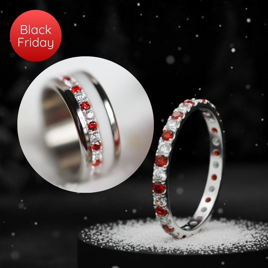 💍 Anneau (addon medium) "Aura Sucre d’orge" en argent 925 serti de zircons rouges et blancs