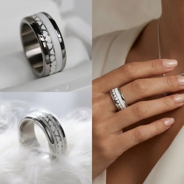 Interchangeable mood ring "Snowy hearts"  in 925 silver with zirconia and interchangeable color