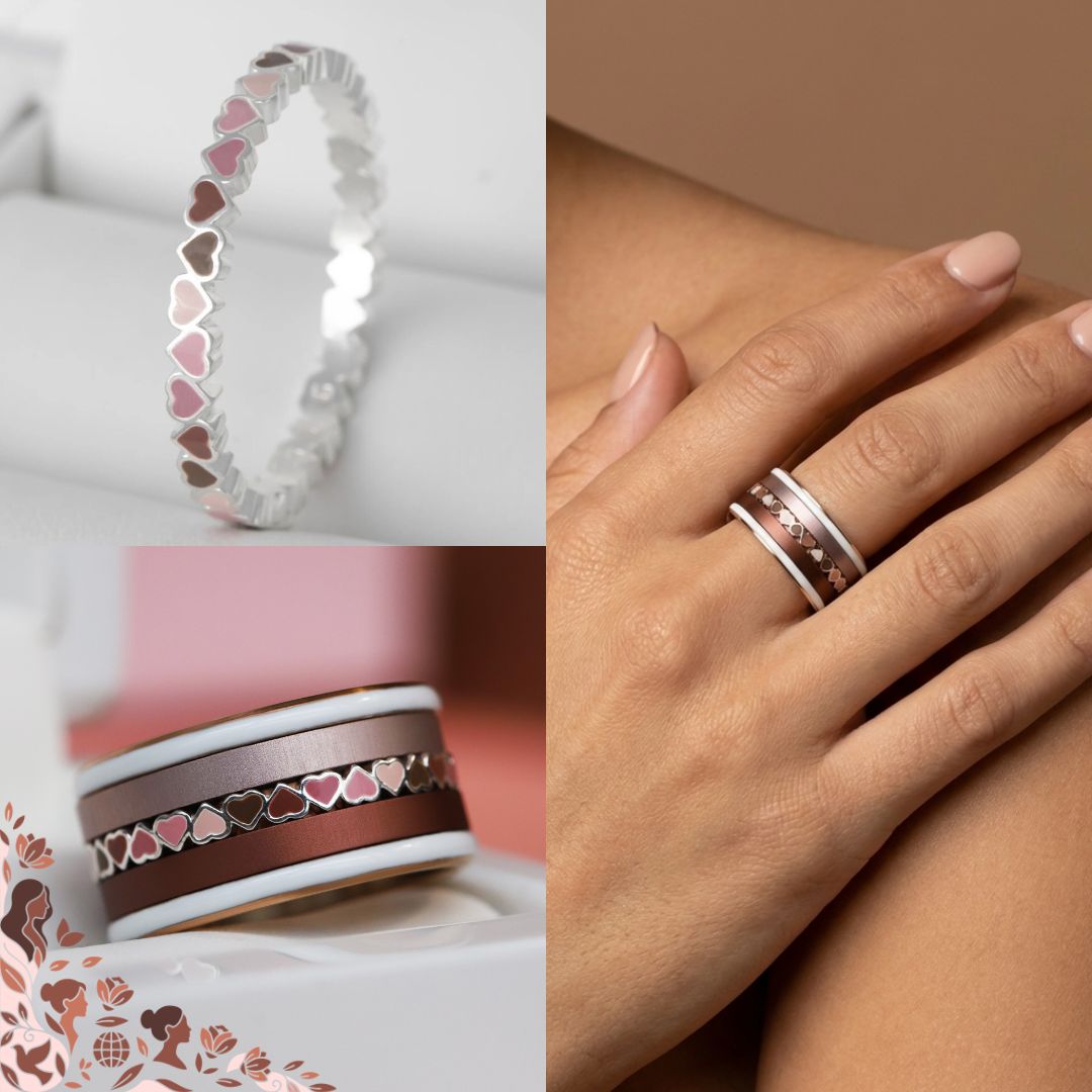 🤎 Anneau (addon medium) "Coeurs Unis" en argent 925 avec revêtement en émail