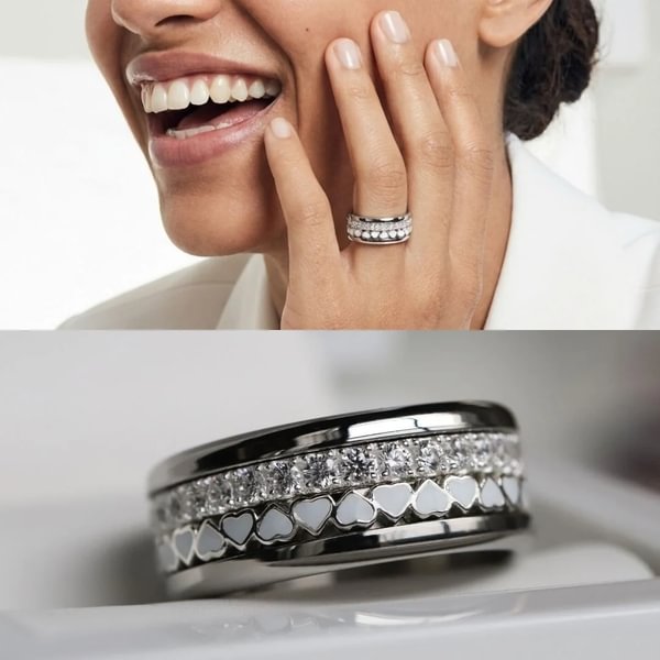 Interchangeable mood ring "Snowy hearts"  in 925 silver with zirconia and interchangeable color