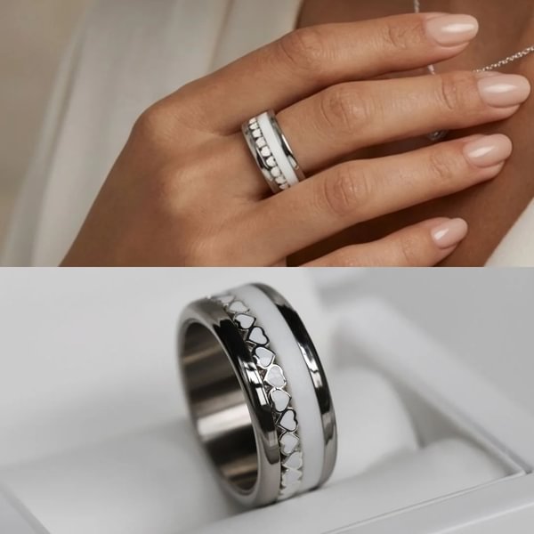 Interchangeable mood ring "Snowy hearts"  in 925 silver with zirconia and interchangeable color