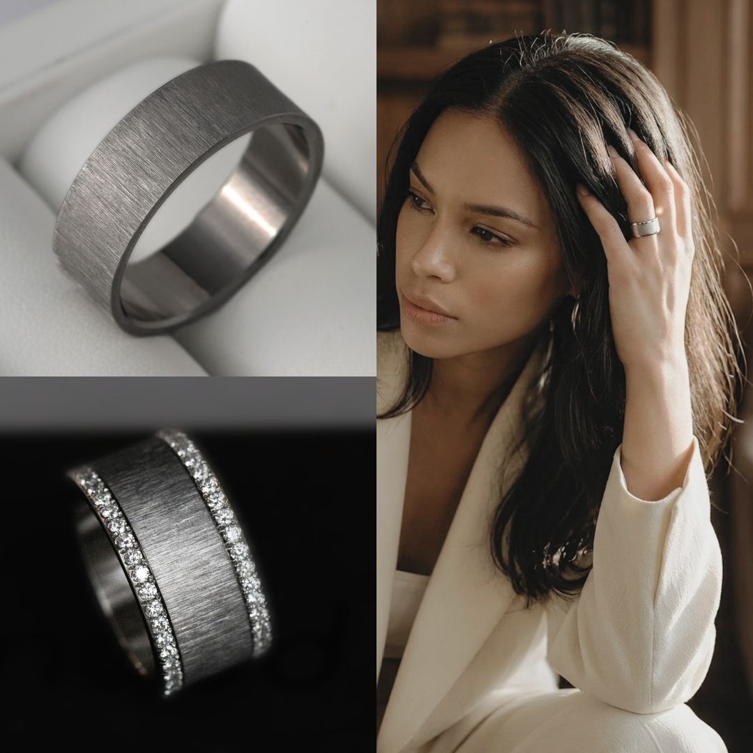 Inner ring (addon) in anthracite wrinkled steel for interchangeable mood ring