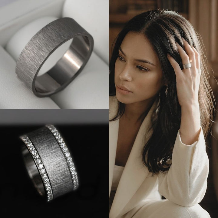 Inner ring (addon) in anthracite wrinkled steel for interchangeable mood ring