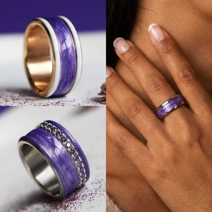 Améthyste Boréale 🔮 anneau (deux tiers) en argent 925 avec un revêtement en émail violet nacré