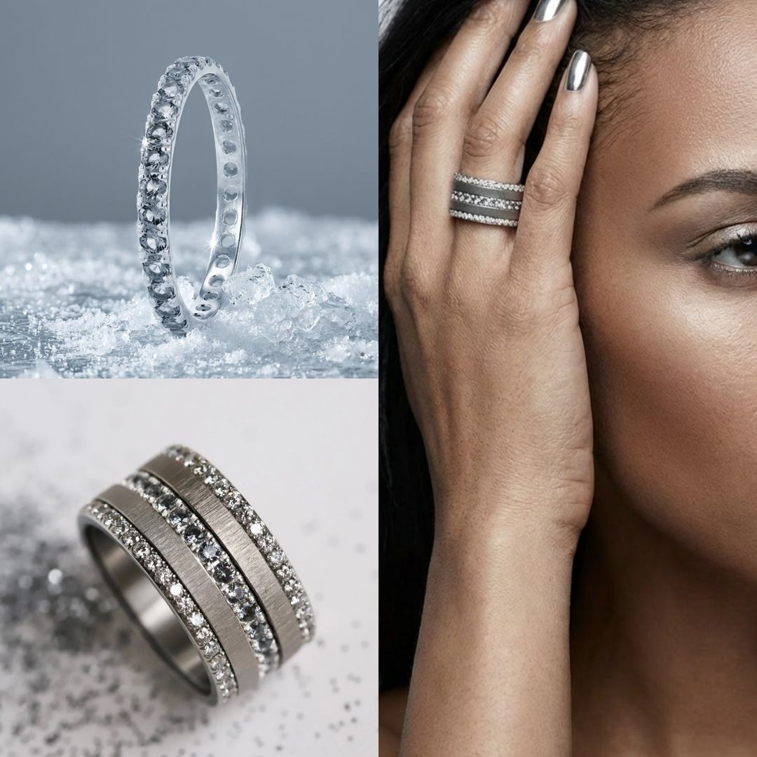 💍 Anneau (addon medium) "Aura Givré" Aura Grey en argent 925 serti de zircons gris