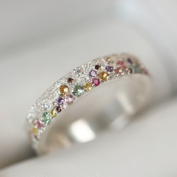 Anneau (deux tiers) "Willow" en argent glitter serti de zircons pour bague mood interchangeable