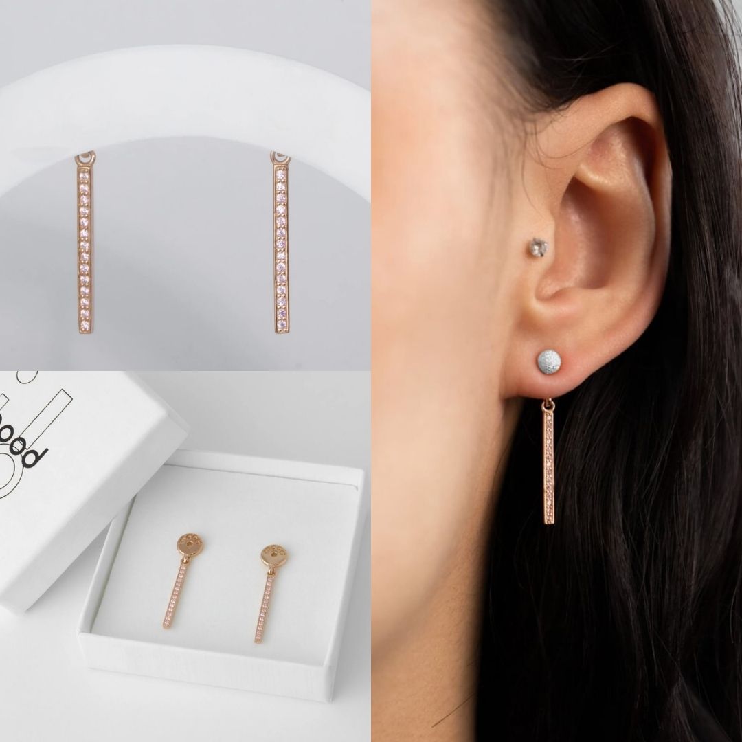 🌸 Drop „Aura Sakura“ Ohrhänger aus Rotgold 925er Silber mit rosafarbenen Zirkonia Steinen für mood Ohrringe