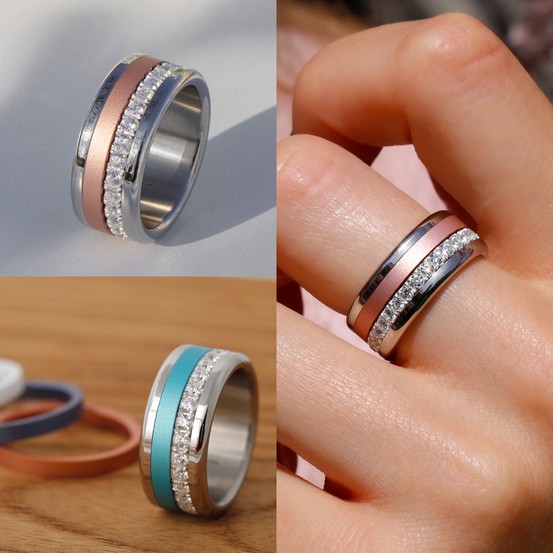 Bague mood "Diamond's Beauty" en argent 925 & zircons avec anneaux interchangeables