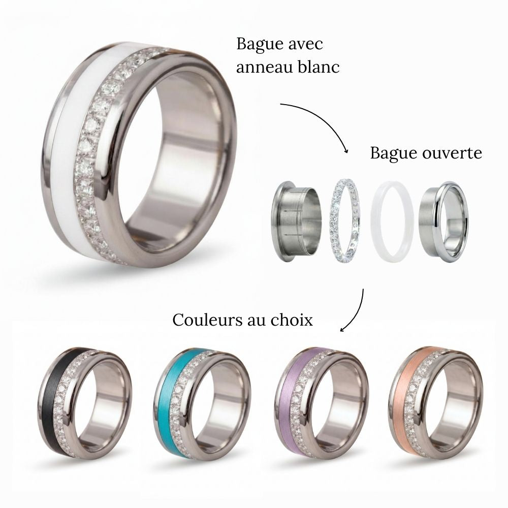 Bague mood en argent 925 et zircons "Shiny Love" avec couleur interchangeable