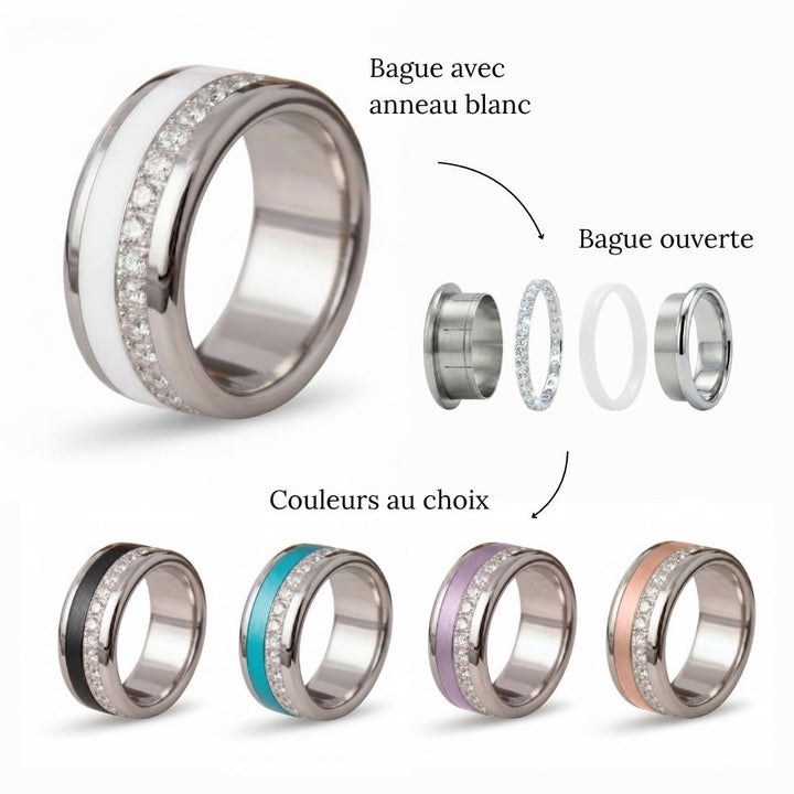 Bague mood en argent 925 et zircons "Shiny Love" avec couleur interchangeable