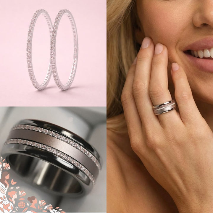 💍 Inner ring (mini addon) "Aura Kabricot" in 925 silver set with coral zircons