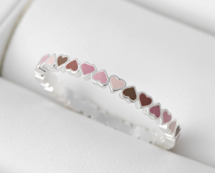 🤎 Anneau (addon medium) "Coeurs Unis" en argent 925 avec revêtement en émail