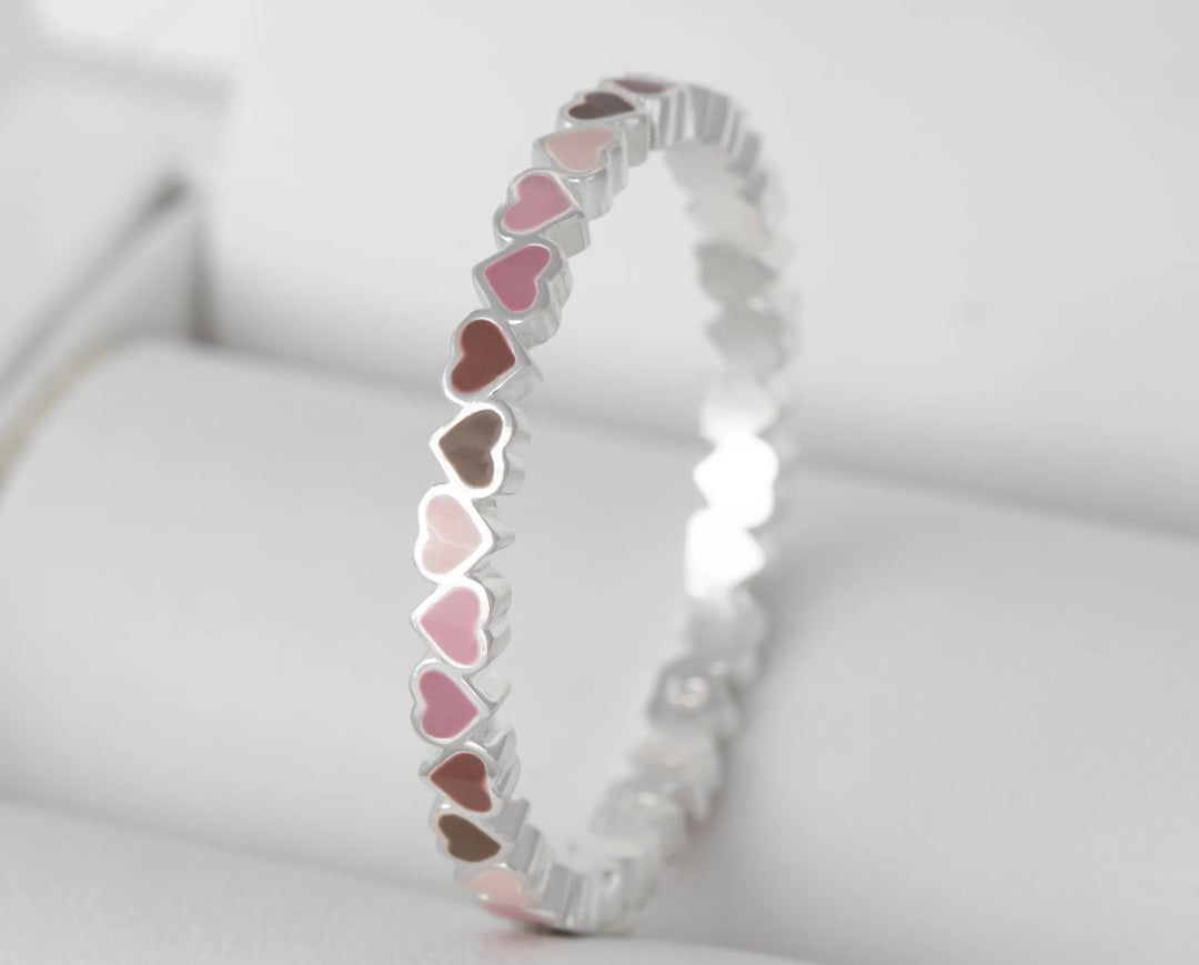 🤎 Anneau (addon medium) "Coeurs Unis" en argent 925 avec revêtement en émail