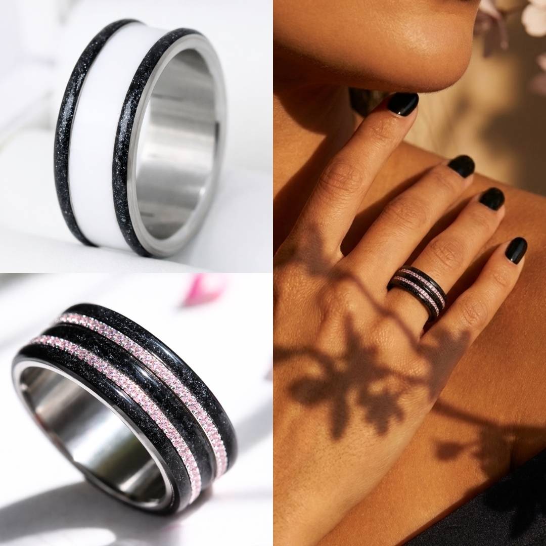 🖤 Extra Small „Nachtleuchten“ Fassung mit schwarzen Pailletten Rändern aus Emaille (9mm)