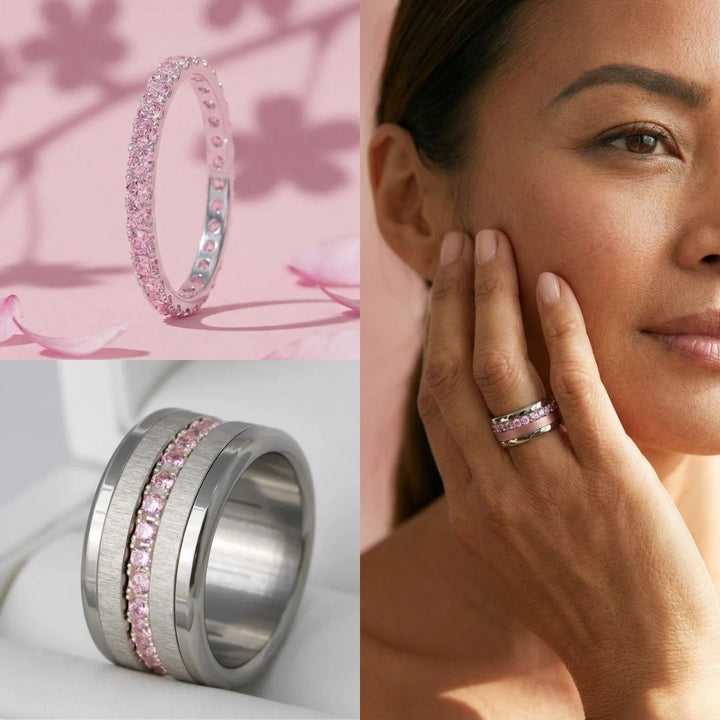 💍 Anneau (addon medium) "Aura Sakura" en argent 925 serti de zircons rose pastel