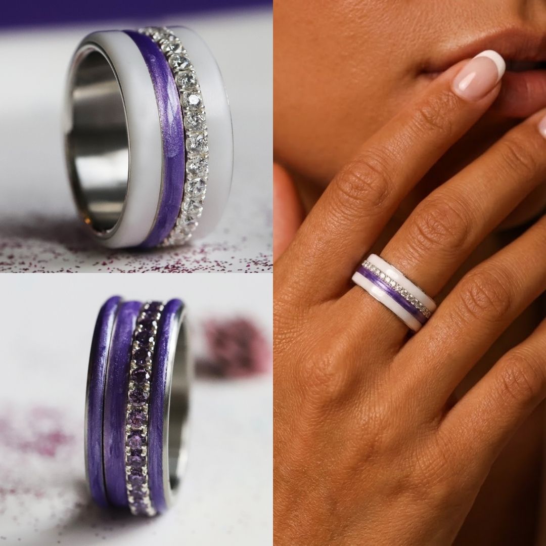 Améthyste Boréale 🔮 anneau (medium) en argent 925 avec un revêtement en émail violet nacré