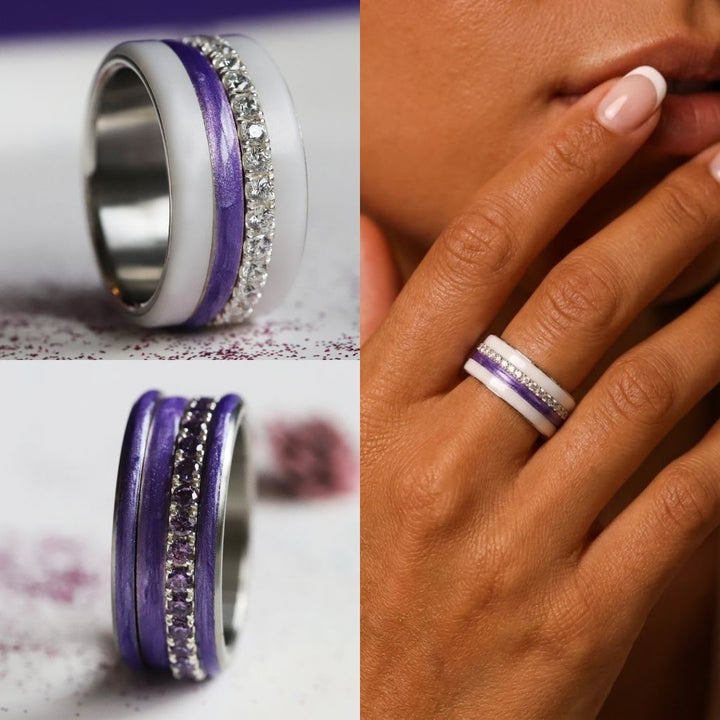 Améthyste Boréale 🔮 anneau (medium) en argent 925 avec un revêtement en émail violet nacré